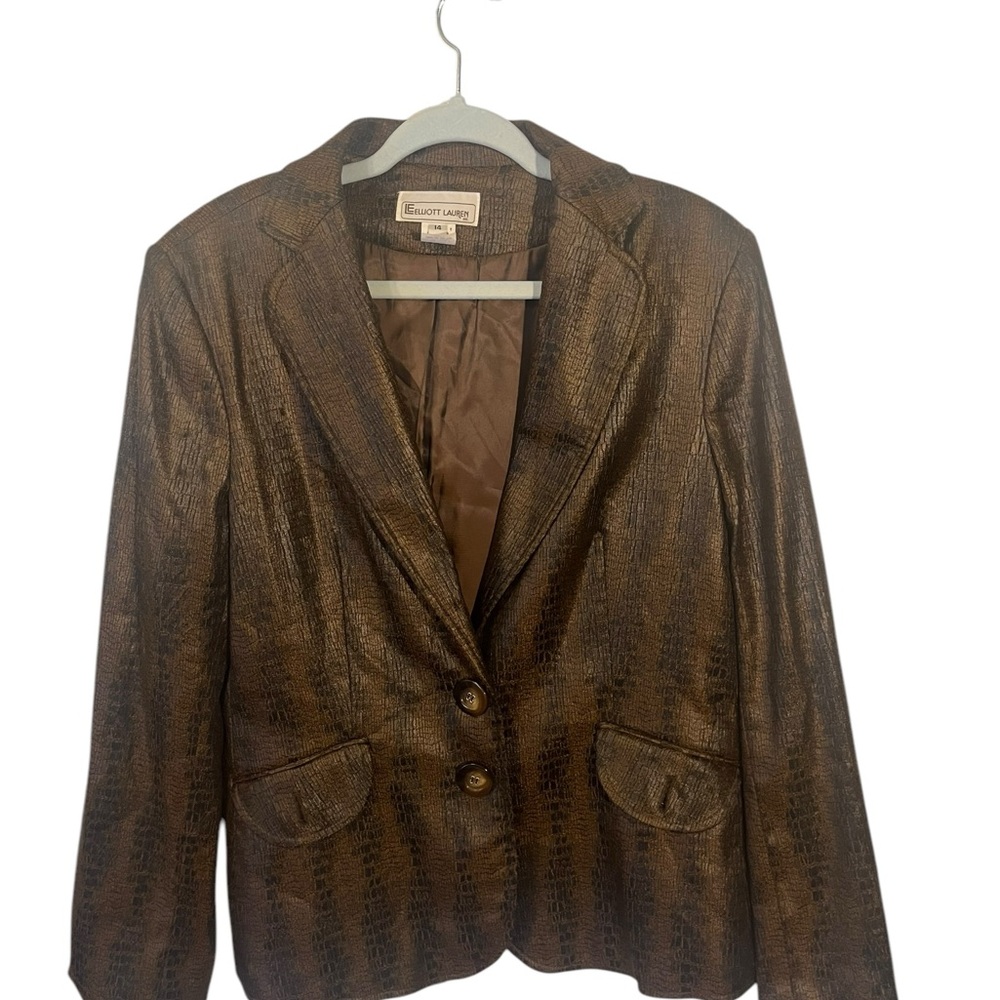 elliott lauren leathery snakeskin chocolate brown blazer